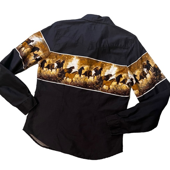 Vintage Roper Horse Print Western Cotton Long Sleeve Snap Button Shirt, Sz M - Picture 6 of 12